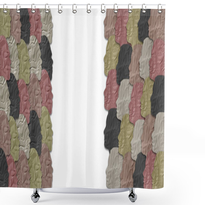 Personality  Two Groups Of People, Men And Women, Facing Each Other In A Stand Off. Symbol Of Gender Equality, Struggle Or Fight For Equal Opportunities, Wages, Rights. Diversity Illustrated By Skin Colours. Shower Curtains