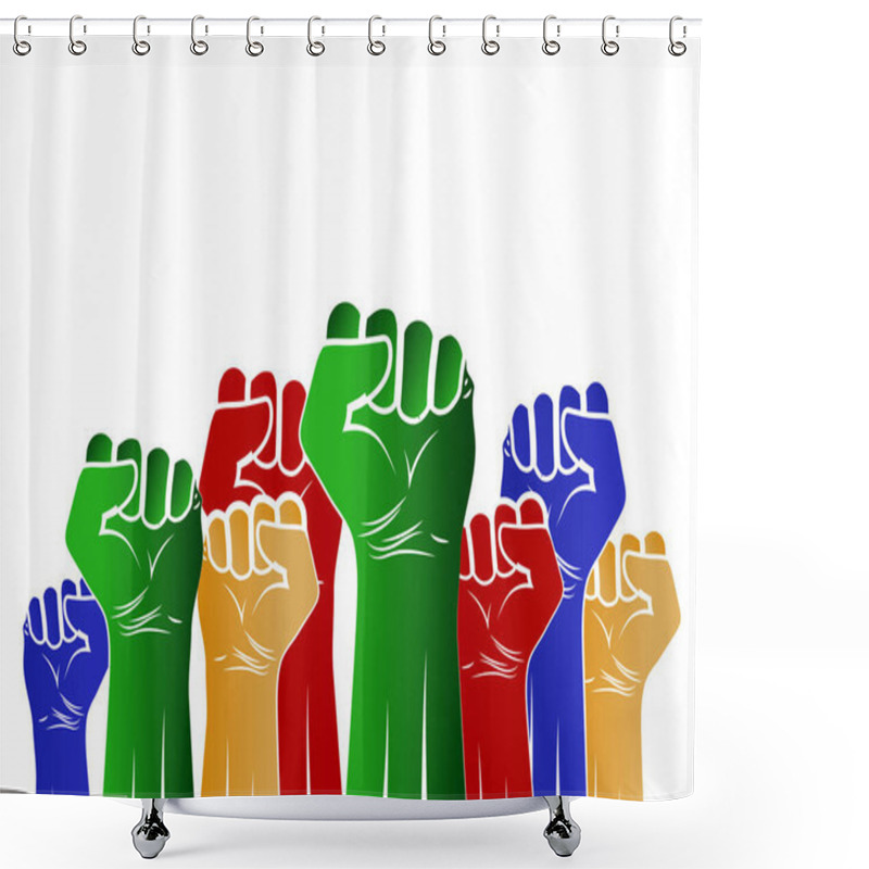 Personality  Vector Illustration Of International Nelson Mandela Day 18th July. South African Color Fist On Black Background For National Unity, Union, Love And Reconciliation Day Concept Shower Curtains