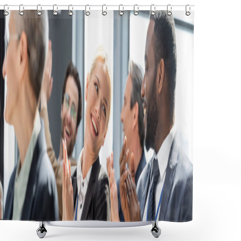 Personality  Selective Focus Of Young Businesswoman Applauding Together With Interracial Colleagues During Seminar, Banner Shower Curtains