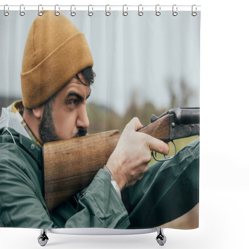 Personality  Handsome Man Aiming With Gun Shower Curtains