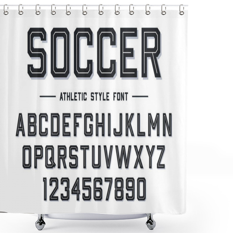 Personality  Athletic Style Font. Football, Soccer Style Font With Lines. Athletic Style Letters And Numbers For Baseball, Basketball, Football And Soccer Kit. Vector Shower Curtains