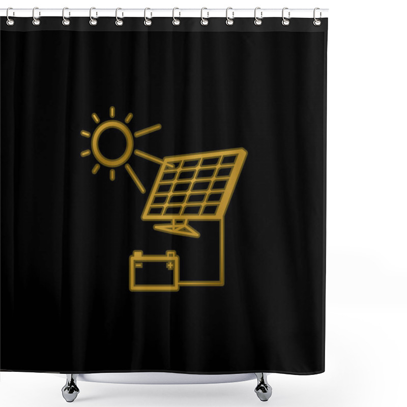 Personality  Battery Charging With Solar Panel Gold Plated Metalic Icon Or Logo Vector Shower Curtains