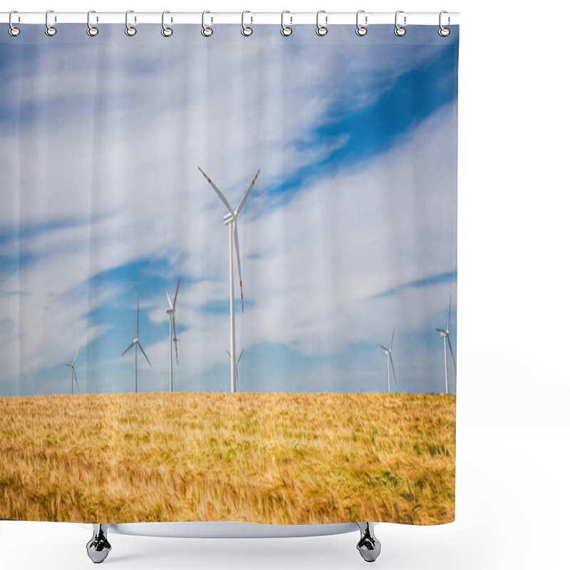 Personality  Wind Farm On Golden Field In Summer, Aerial View, Poland Shower Curtains