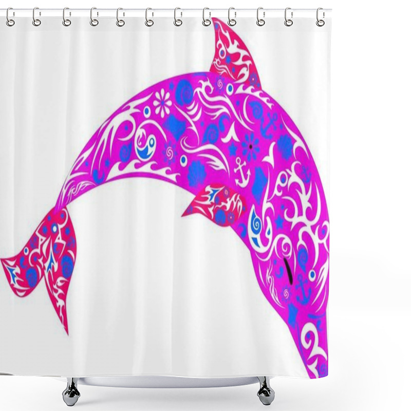 Personality  Dolphin With Patterns, A Marine Animal, The Jumping Fish, Wild Fauna, A Mammal Illustration, The Vector Drawing Shower Curtains