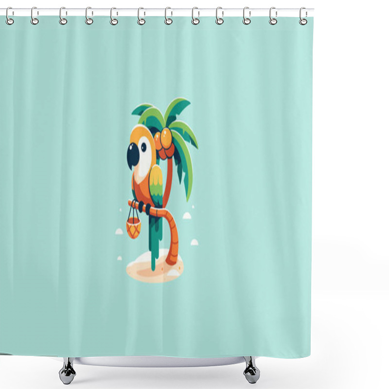 Personality  Parrot On Palm Beach Vector Illustration Flat Design Shower Curtains