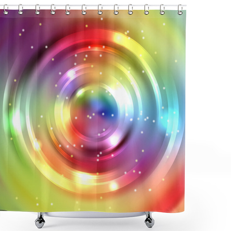 Personality  Abstract Background With Luminous Swirling Backdrop. Vector Infinite Round Tunnel Of Shining Flares. Colorful Background. Rainbow-colored. Red, Yellow, Blue, Pink, Purple, Green Colors. Shower Curtains