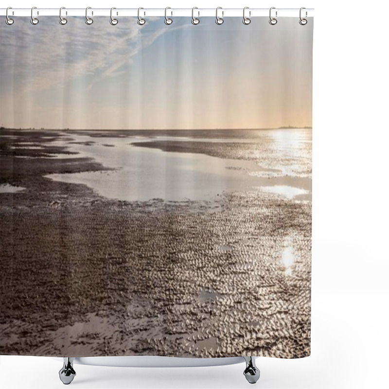 Personality  Evening Mood In The Lower Saxon Wadden Sea National Park At Low Tide, Lower Saxony, Germany, Europe Shower Curtains