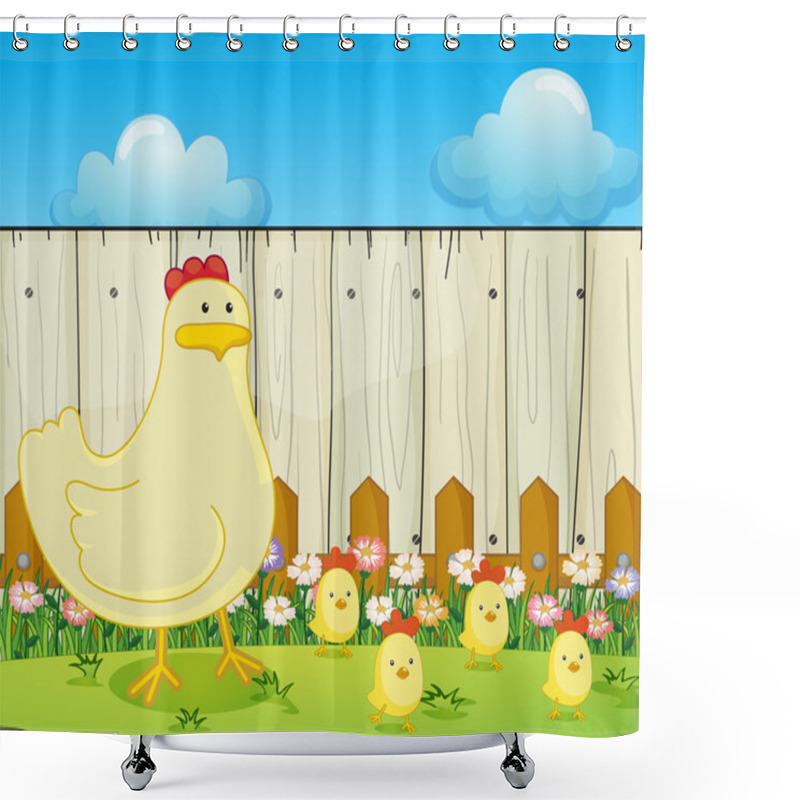 Personality  A Hen And The Four Chicks Shower Curtains