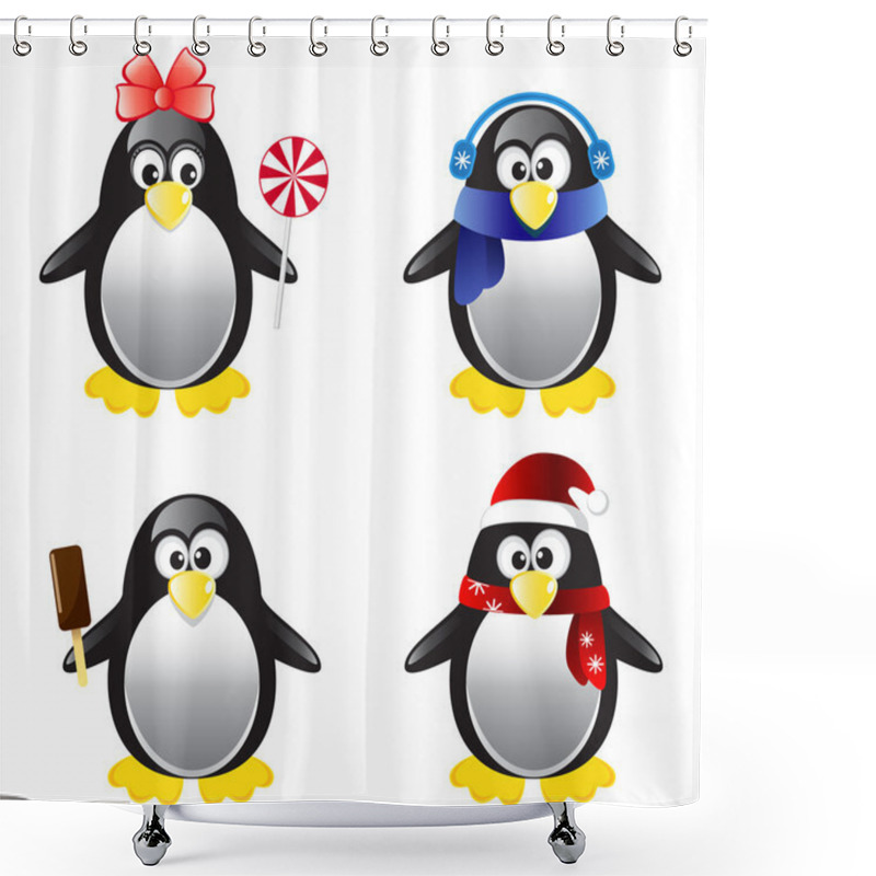 Personality  Penguin Vector Illustration Set Shower Curtains