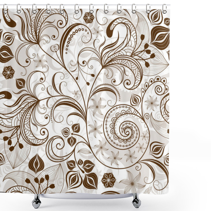 Personality  Repeating White-brown Floral Pattern Shower Curtains