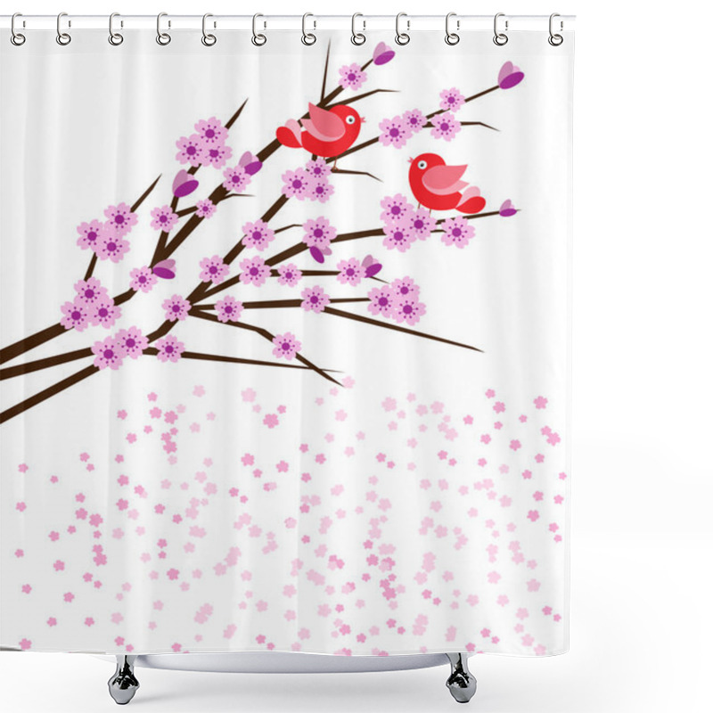 Personality  Two Birds With Cherry Blossoms Shower Curtains