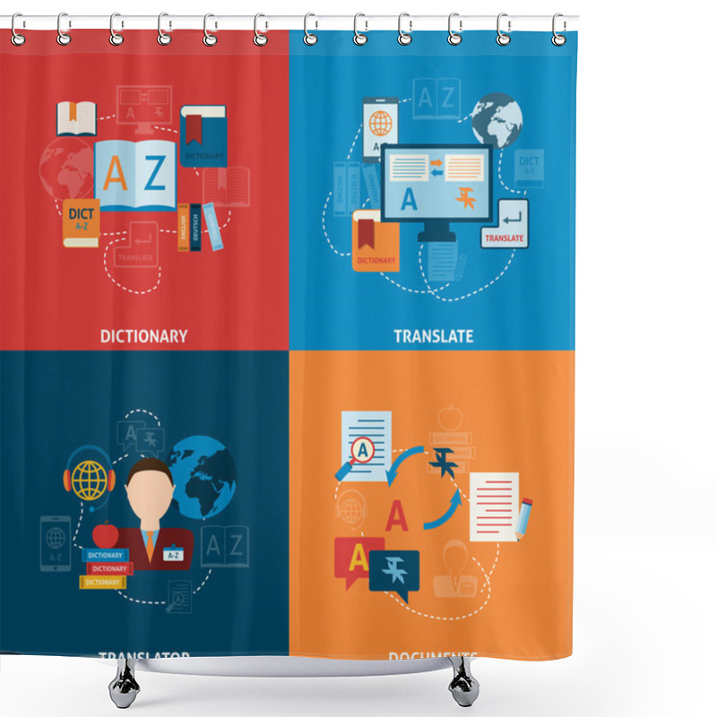 Personality  Translation And Dictionary Flat Icons Composition Shower Curtains