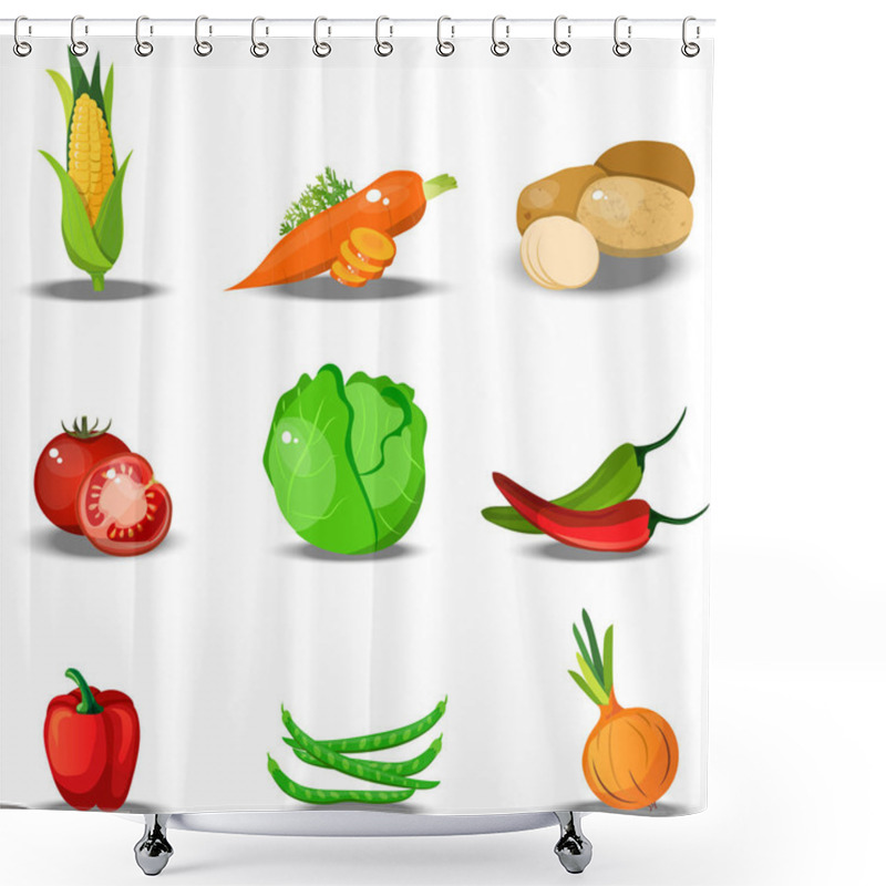 Personality  Set With Fresh Healty Vegetables Shower Curtains