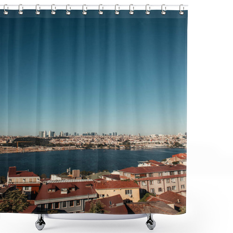 Personality  Cityscape, And View Of Bosphorus Strait Against Blue Sky, Istanbul, Turkey Shower Curtains