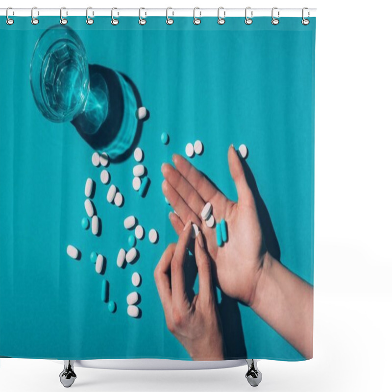 Personality  Pills In Hands And Water In Glass Shower Curtains