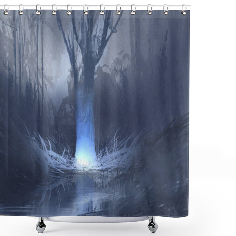 Personality  Night Scene Of Spooky Forest With Swamp Shower Curtains