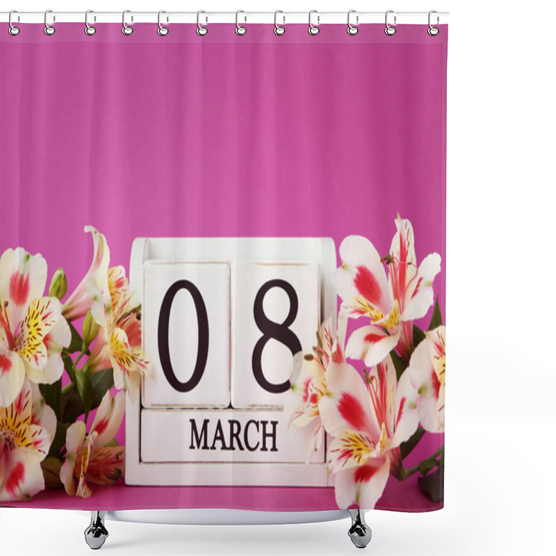 Personality  Calendar Cubes With Flowers On Pink Background Shower Curtains