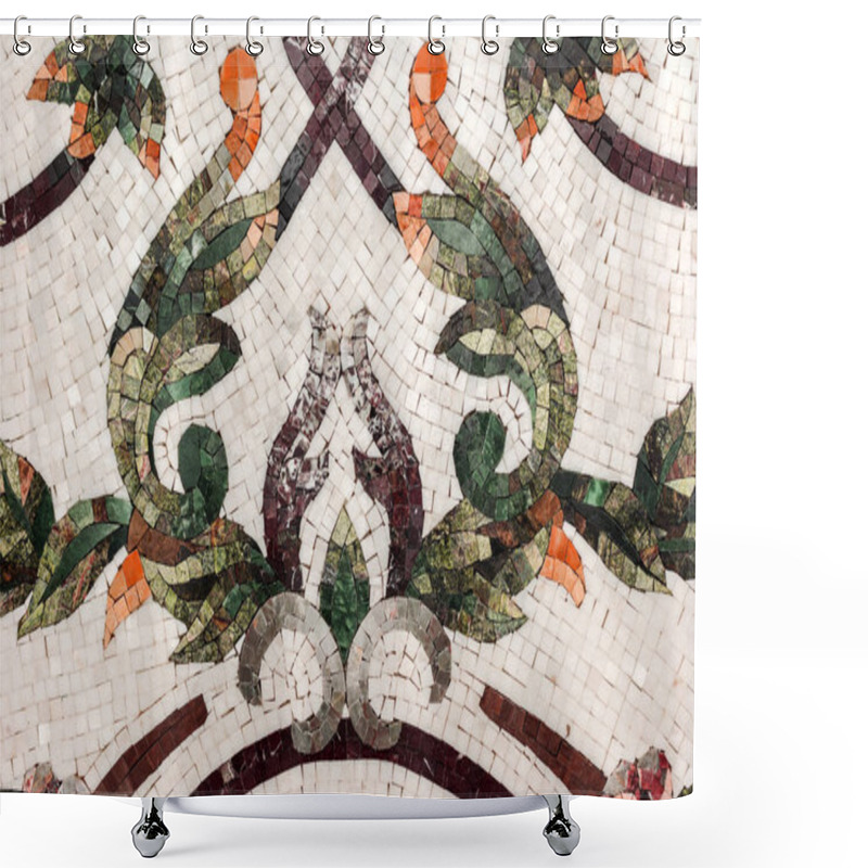 Personality  Detail Of A Beautiful Marble Mosaic Panel. Interior Marble Mosai Shower Curtains