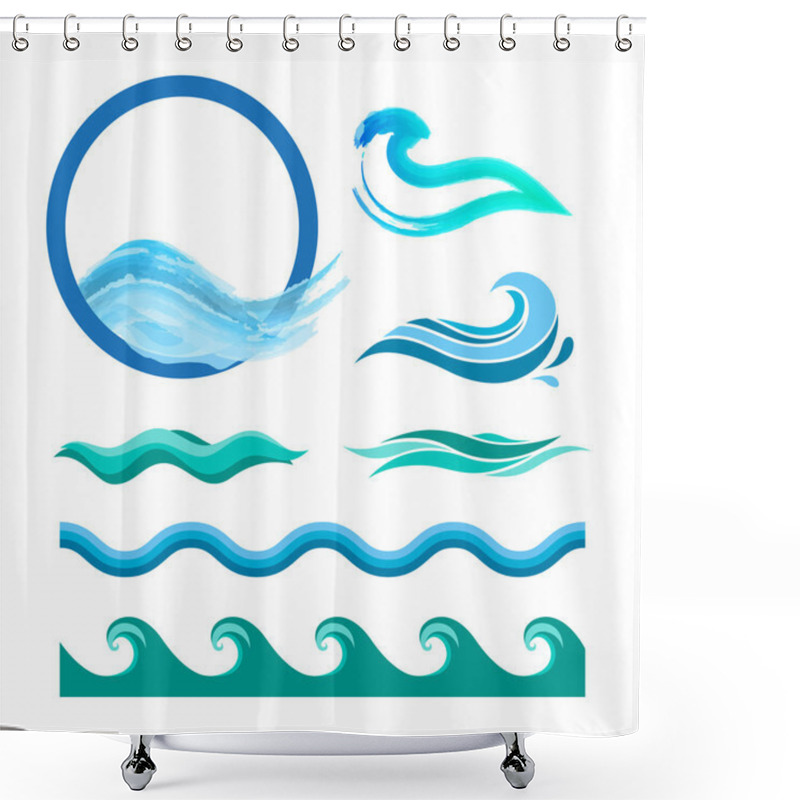 Personality  Set Of Blue Ocean Waves.  Shower Curtains