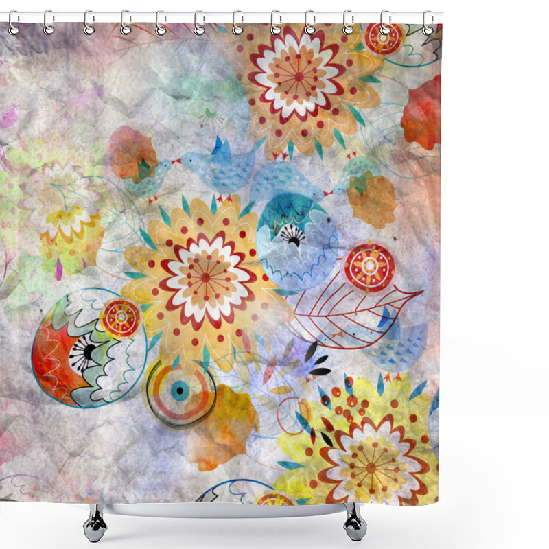 Personality  Autumn Background With Birds Shower Curtains