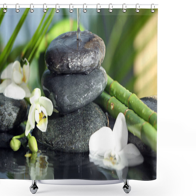 Personality  Spa Stones, Flowers And Bamboo Branches In Water Shower Curtains