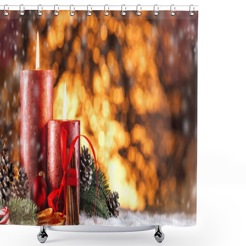 Personality  Christmas Candles And Lights. Christmas Background. Shower Curtains