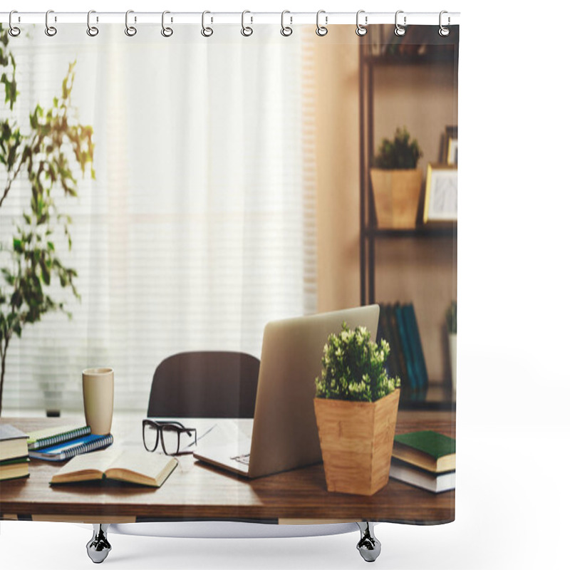 Personality  Workplace   Desk With   Computer At   Window In   Office At Home Shower Curtains