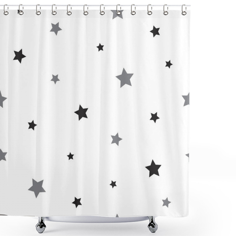 Personality  Seamless Abstract Pattern With Little Sharp Black And Grey Stars On White Background. Vector Illustration. Shower Curtains