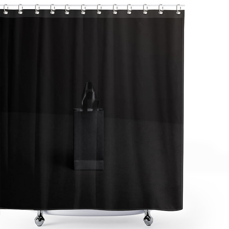 Personality  Close Up View Of Black Paper Shopping Bag On Black Background Shower Curtains