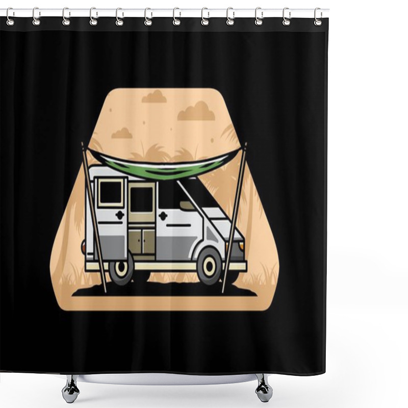 Personality  Illustration Design Of A Camper Van And Flysheet Shower Curtains