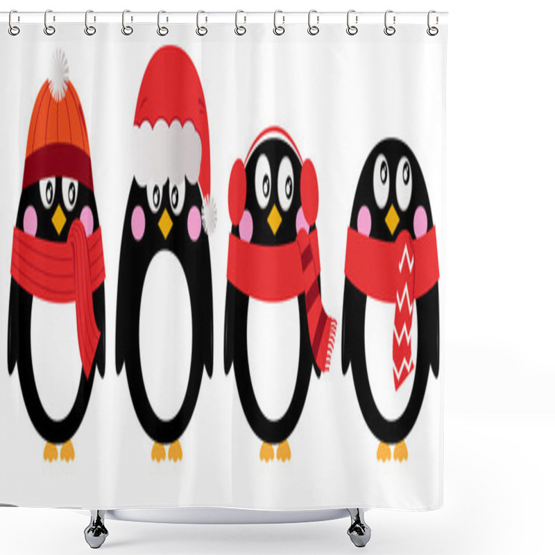 Personality  Cute Penguin Set Isolated On White Shower Curtains