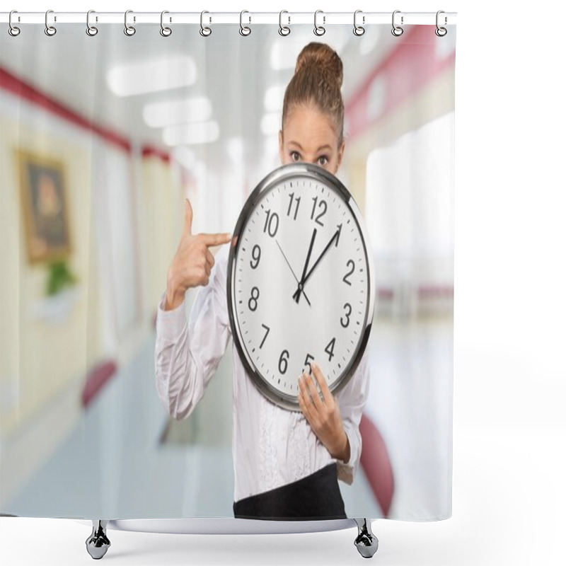 Personality  Waiting, Clock, Women. Shower Curtains