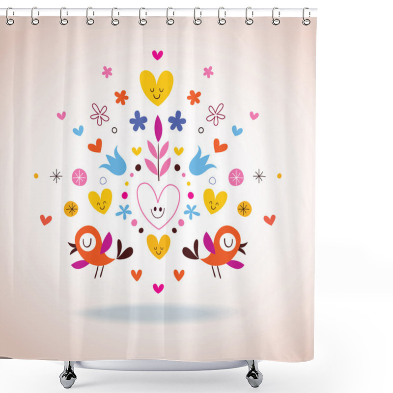 Personality  Flowers, Hearts & Birds Illustration Shower Curtains