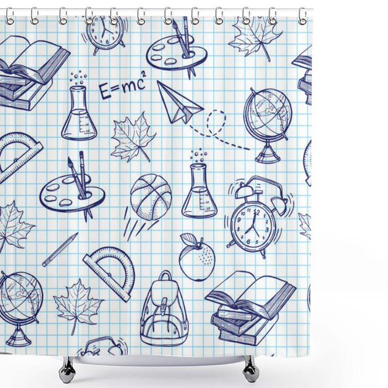 Personality  Hand Drawn Sketch With School Supplies Shower Curtains