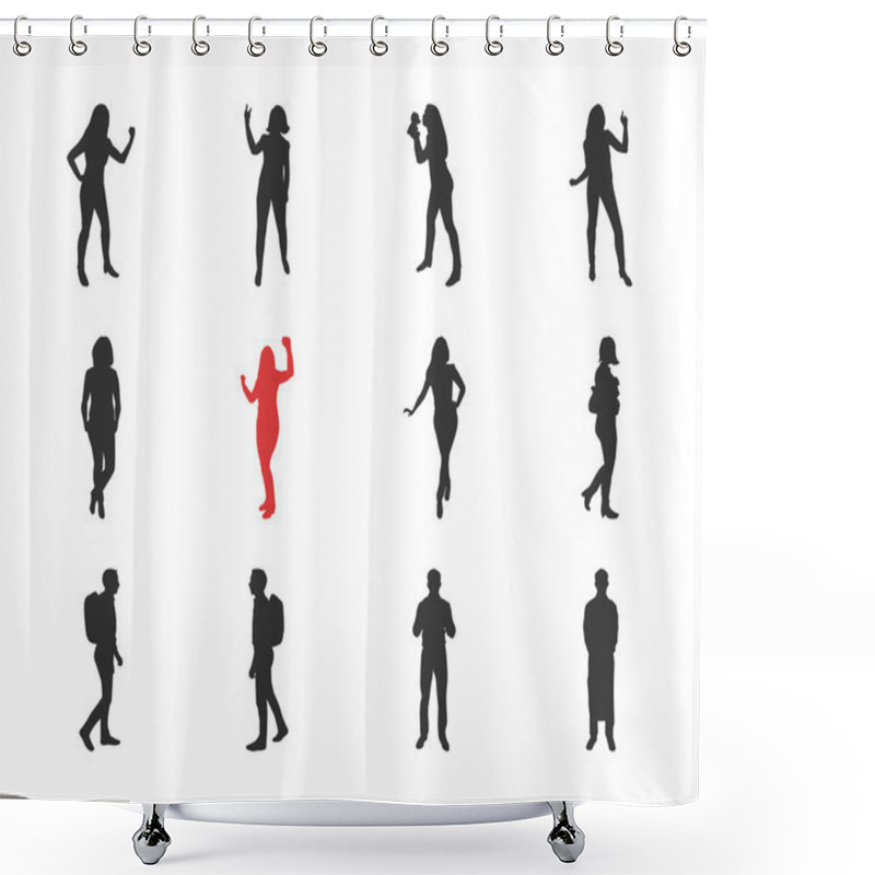 Personality  People, Male, Female Silhouettes In Different Casual Poses Shower Curtains