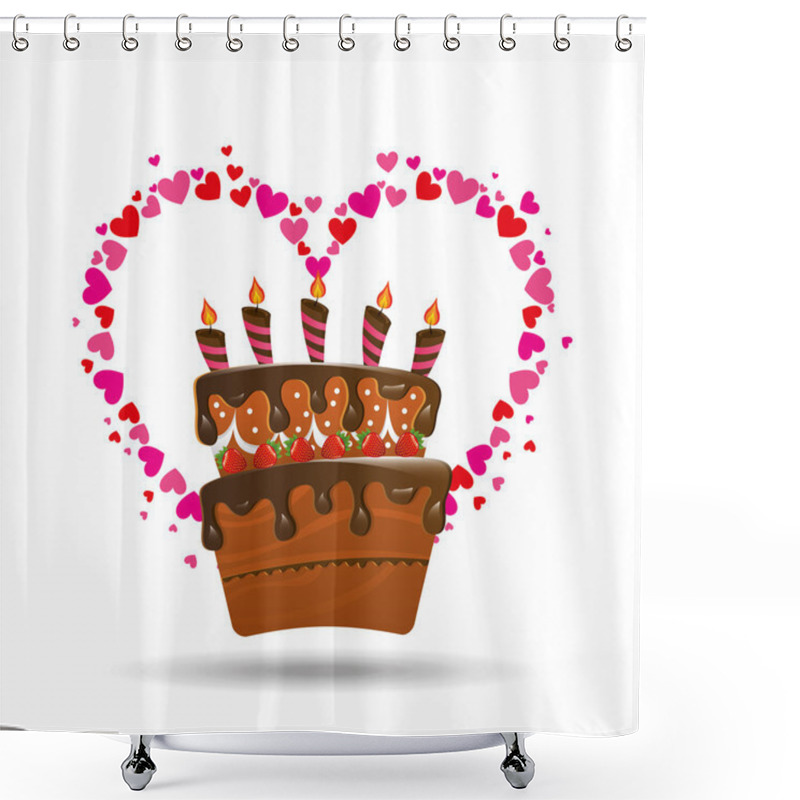 Personality  Heart Cartoon Cake Candles Strawberry And Cream Chocolate Icon Design Shower Curtains