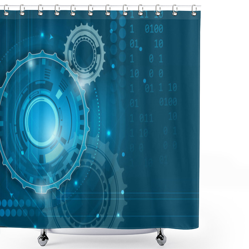 Personality  Abstract Blue Digital Technology Background With Gears Shower Curtains