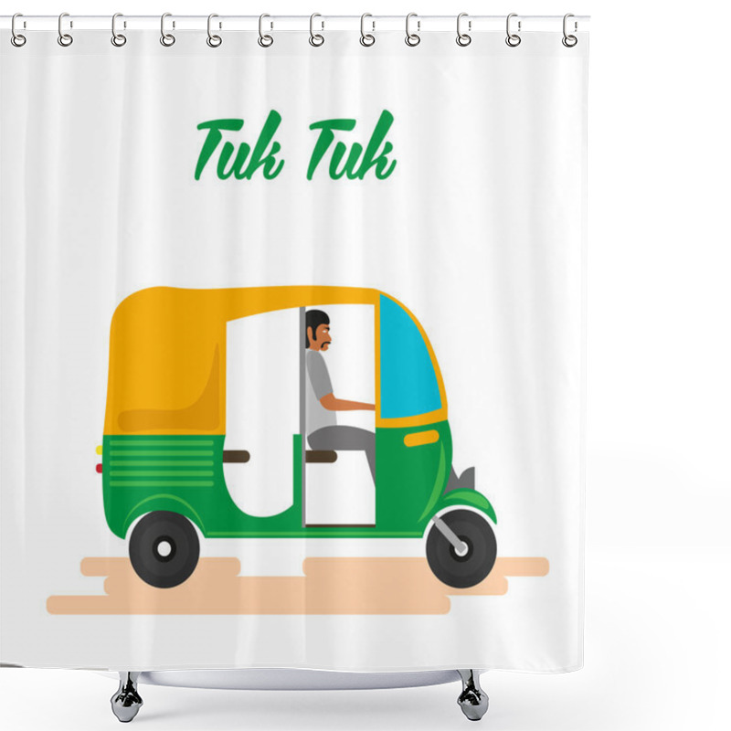 Personality  Indian Motor Rickshaw Car. Indian Tuk Tuk. Vector Illustration Shower Curtains