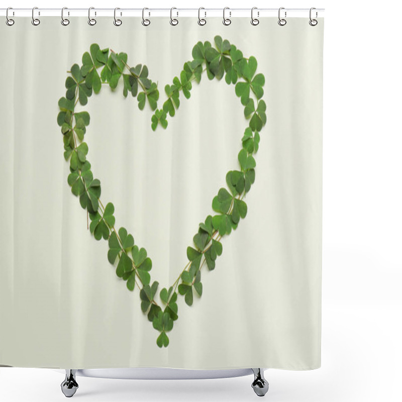 Personality  Heart Of Green Clover Leaves On Light Background, Flat Lay. Space For Text Shower Curtains