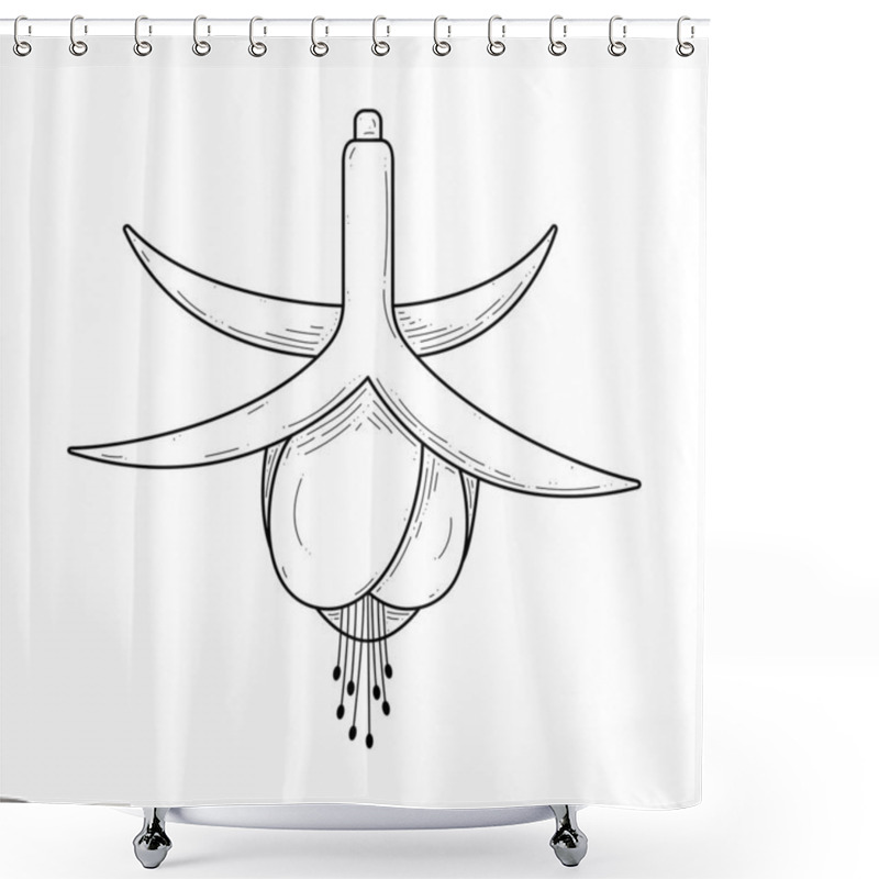 Personality  Abstract Hand Drawn Fuchsia Flower Plant Botanic Floral Nature Bloom Doodle Concept Vector Design Outline Style On White Background Isolated Shower Curtains