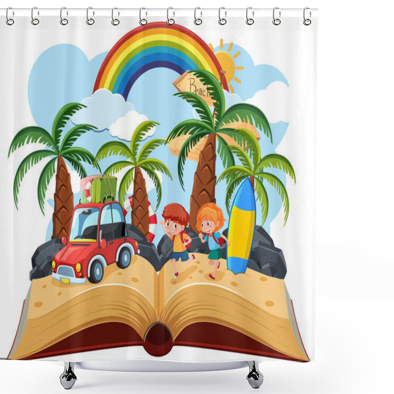 Personality  Summer Vacation Open Book Illustration Shower Curtains