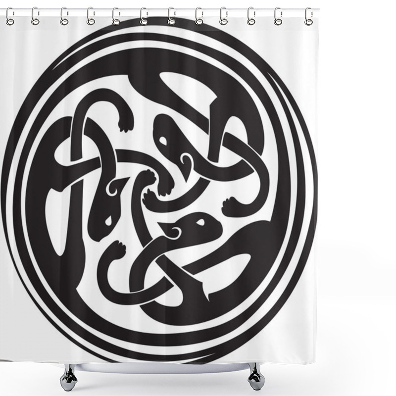 Personality  Celtic Irish Zoomorphic Interwoven Design In Black And White Vector Format. Shower Curtains