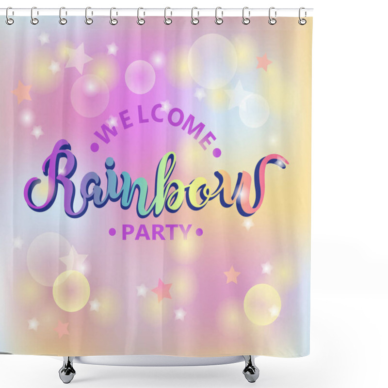 Personality  Rainbow Isolated On Background. Hand Drawn Lettering As Rainbow Logo, Patch, Sticker, Badge, Icon, Lgbt Community Symbol. Template For Happy Birthday, Party Invitation, Greeting Card, Web, Postcard. Shower Curtains