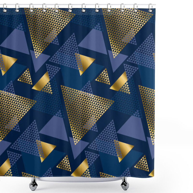 Personality  Gold And Blue Elegant Geometric Seamless Pattern  Shower Curtains