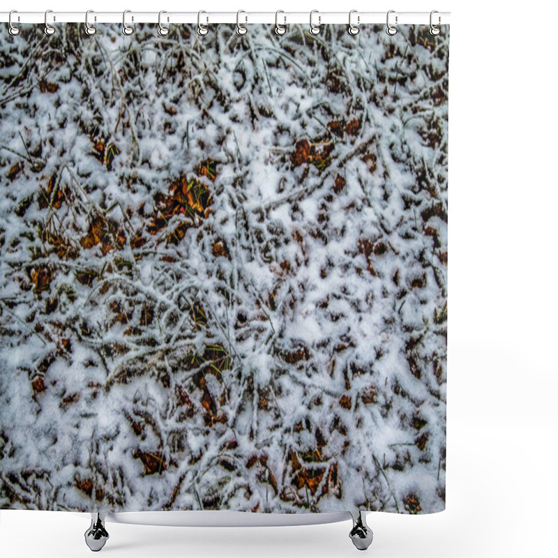 Personality  Autumn Leaves Grass In The Snow Shower Curtains