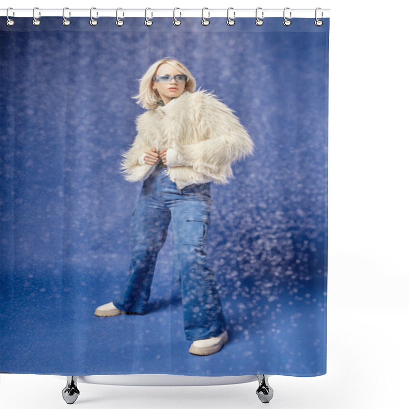 Personality  Multiethnic Couple Posing In Winter Attire With Mountain On Backdrop, African American Man And Woman Shower Curtains