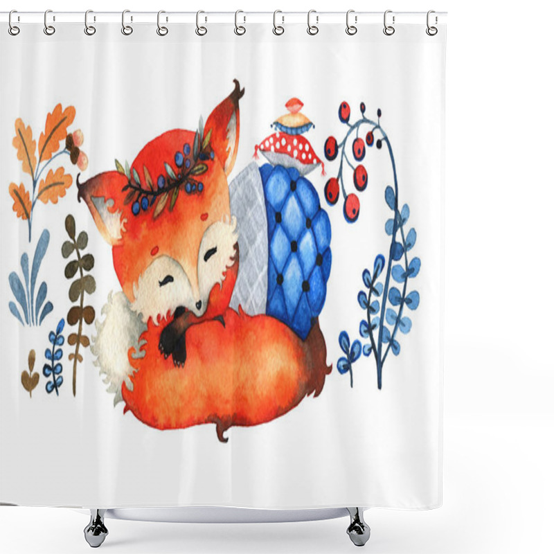 Personality  Childrens Picture With Sleeping Cute Animals. Style For Kids Texture For Fabrics, Cards, Packaging, Textiles, Wallpapers, Clothes. Watercolor Illustration. Design For A Child. Shower Curtains