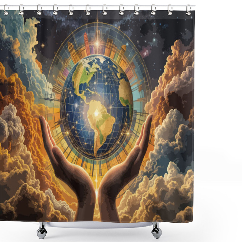 Personality  Artistic Representation Of Stewardship With Hands Holding Globe Shower Curtains