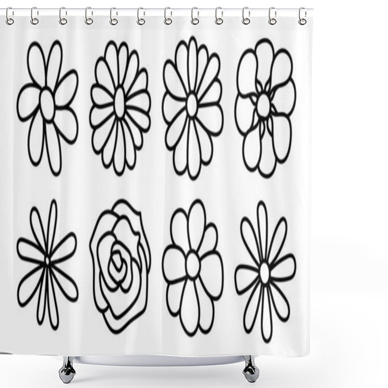 Personality  Flower Silhouette Hand Drawn, Floral Doodle Line, Illustration Blossom, Flower Scribble Art Line, Floral Outline Brush Shower Curtains