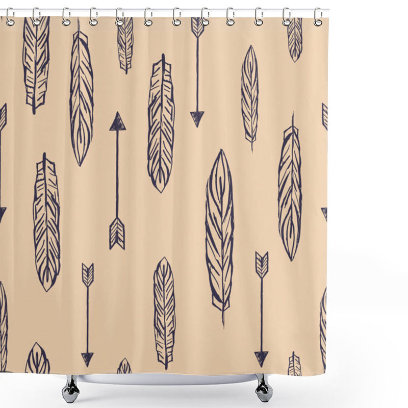 Personality  Feathers And Arrows Seamless Pattern Shower Curtains